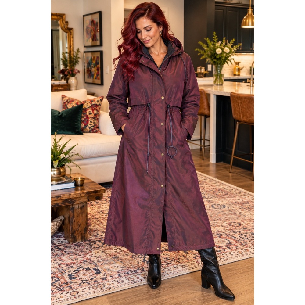 Forecaster of Boston Vintage Iridescent Maxi Trench Coat Plum Burgundy Small
